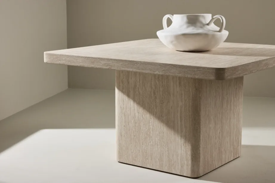 Beež travertiinimustriline MDF diivanilaud Qvart, 80×80 cm, 62060-999 – 9