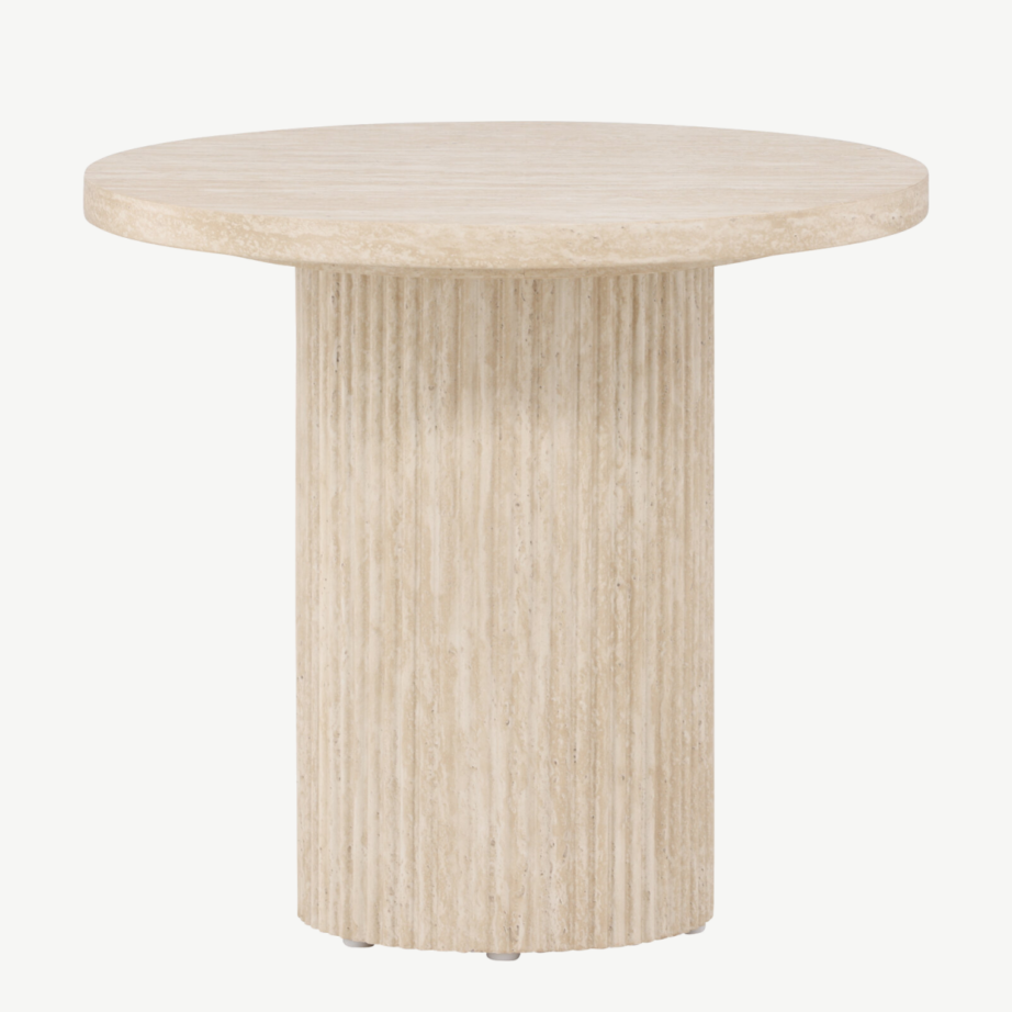 Beež ümmargune diivanilaud Härön (MDF, ø50×45 cm, travertiinimustriga), 62059-999 – 2