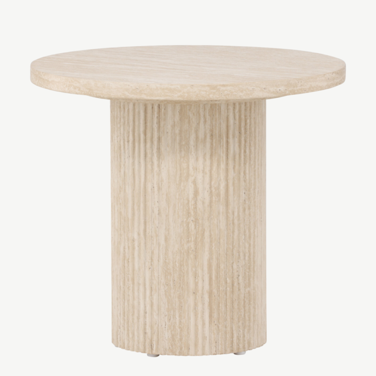 Beež ümmargune diivanilaud Härön (MDF, ø50x45 cm, travertiinimustriga) - 62059-999