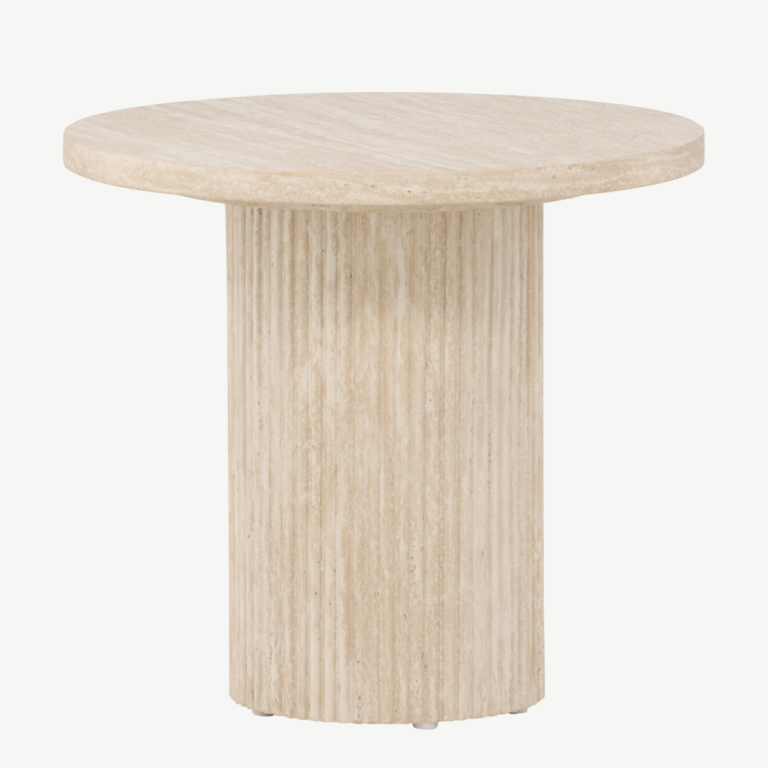 Beež ümmargune diivanilaud Härön (MDF, ø50x45 cm, travertiinimustriga) - 62059-999