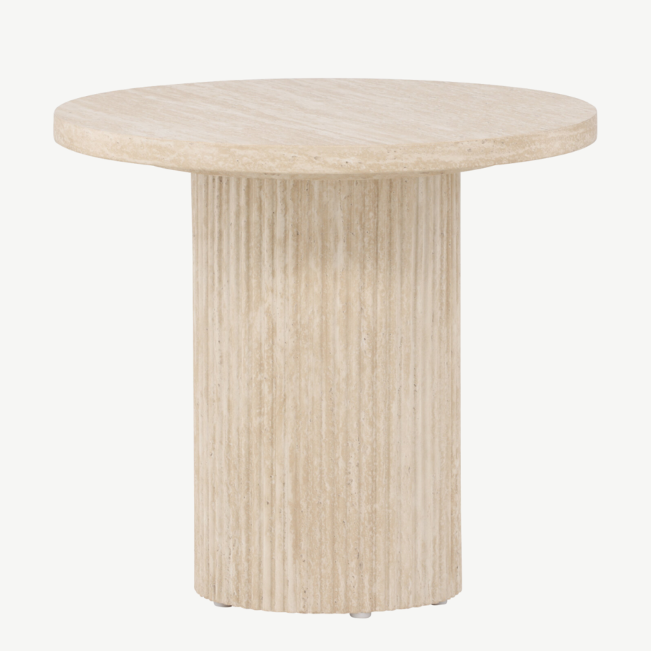 Beež ümmargune diivanilaud Härön (MDF, ø50×45 cm, travertiinimustriga), 62059-999 – 4