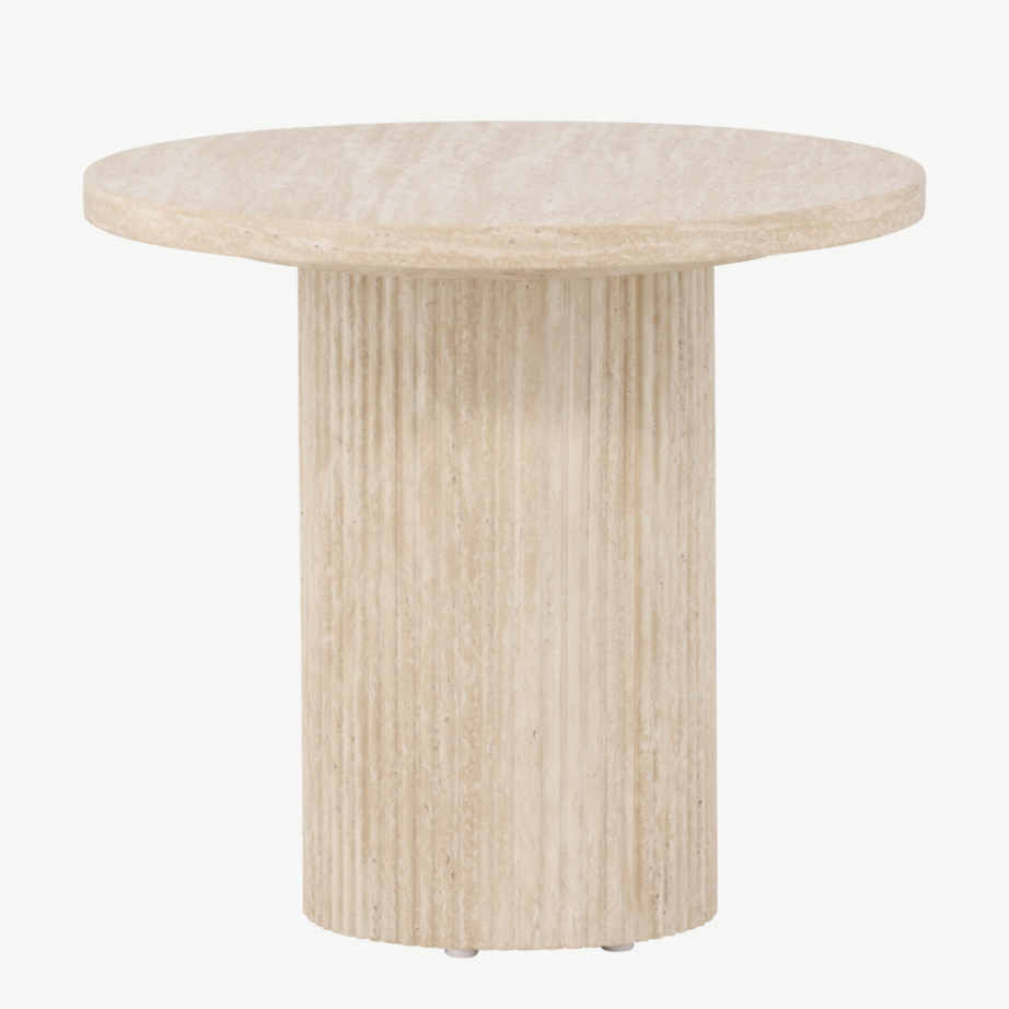 Beež ümmargune diivanilaud Härön (MDF, ø50×45 cm, travertiinimustriga), 62059-999 – 5