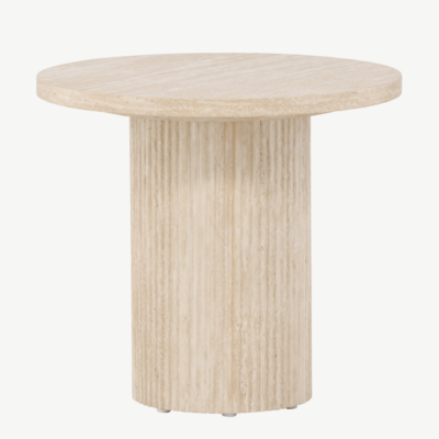 Beež ümmargune diivanilaud Härön (MDF, ø50x45 cm, travertiinimustriga) - 62059-999