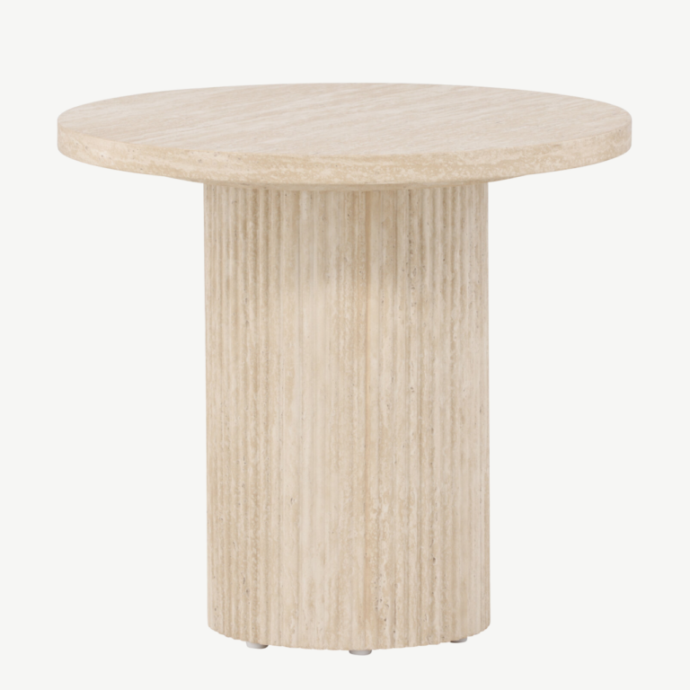 Beež ümmargune diivanilaud Härön (MDF, ø50x45 cm, travertiinimustriga) - 62059-999