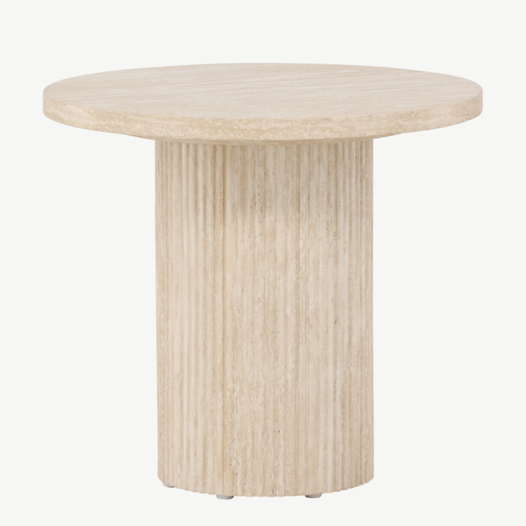 Beež ümmargune diivanilaud Härön (MDF, ø50x45 cm, travertiinimustriga) - 62059-999