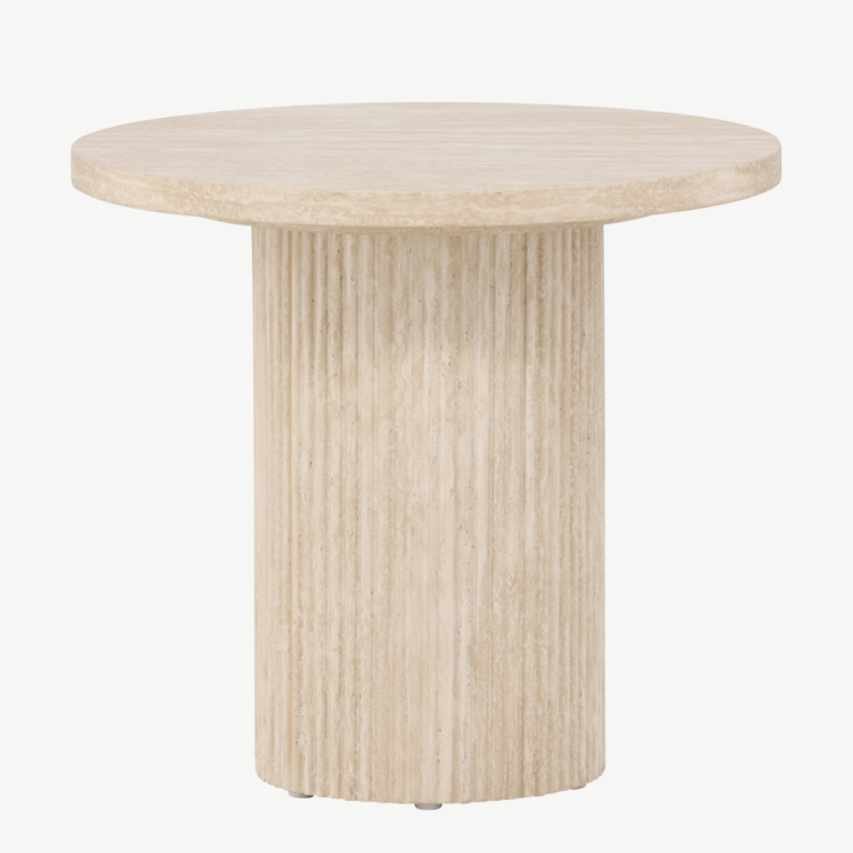 Beež ümmargune diivanilaud Härön (MDF, ø50x45 cm, travertiinimustriga) - 62059-999