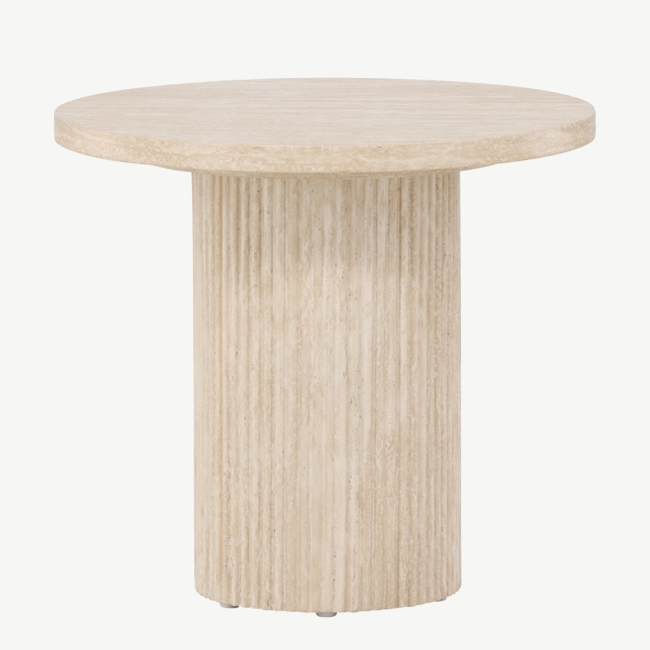 Beež ümmargune diivanilaud Härön (MDF, ø50×45 cm, travertiinimustriga), 62059-999 – 7