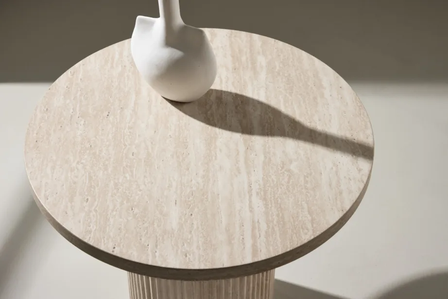 Beež ümmargune diivanilaud Härön (MDF, ø50×45 cm, travertiinimustriga), 62059-999 – 10