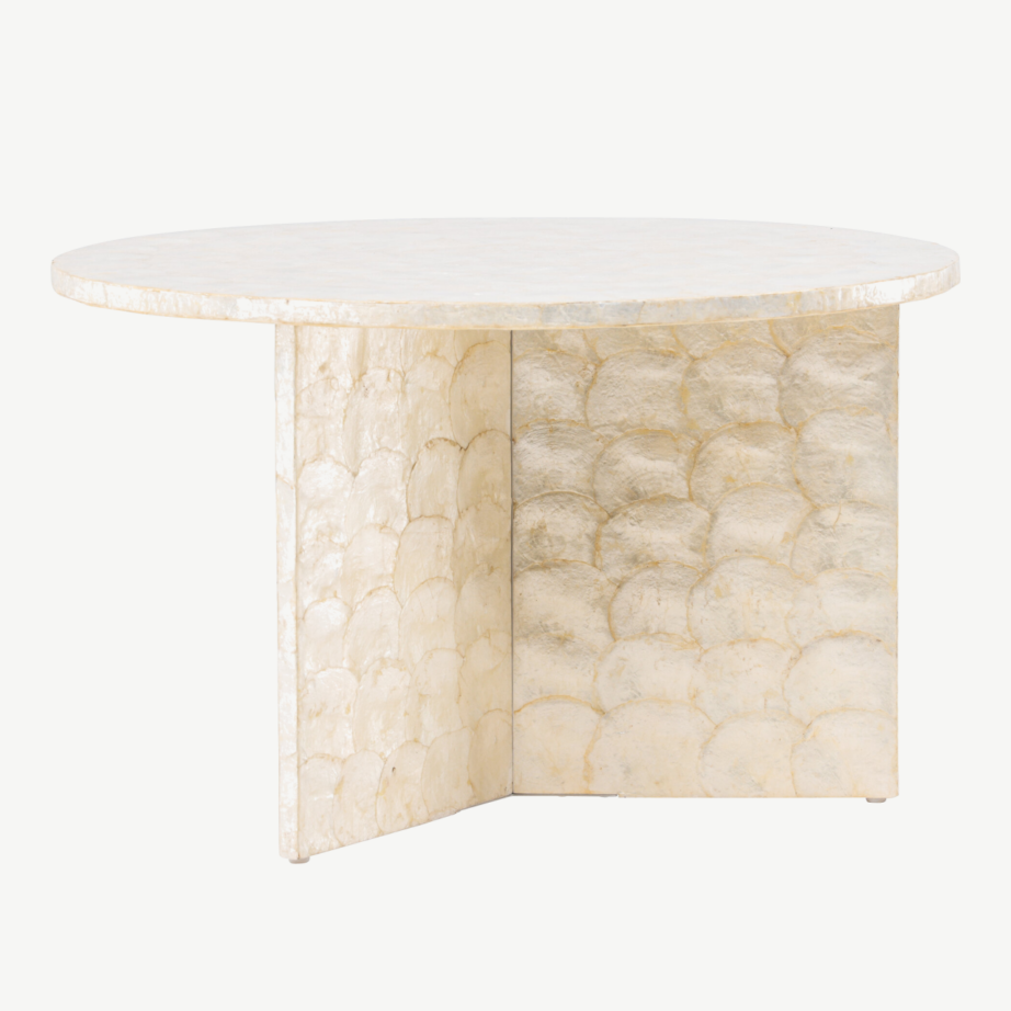 Beež ümmargune diivanilaud Smögen (capizi kest, ø70 cm), 61815-111 – 2