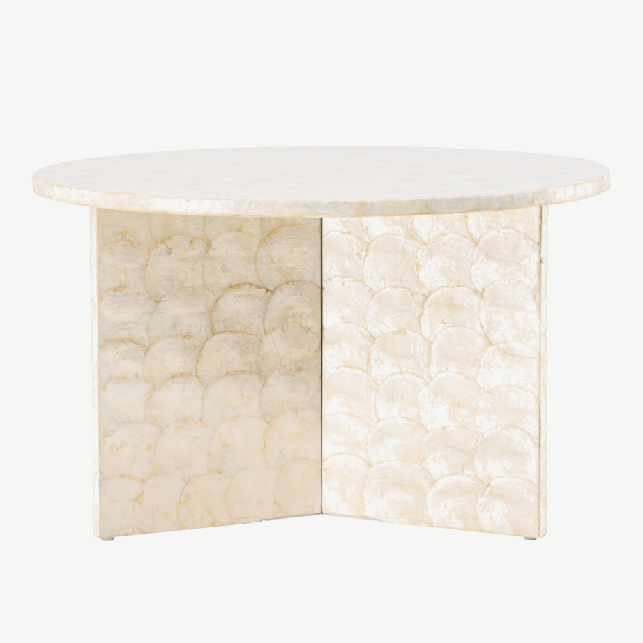 Beež ümmargune diivanilaud Smögen (capizi kest, ø70 cm), 61815-111 – 3