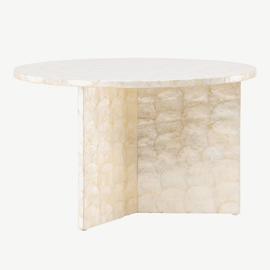 Beež ümmargune diivanilaud Smögen (capizi kest, ø70 cm), 61815-111