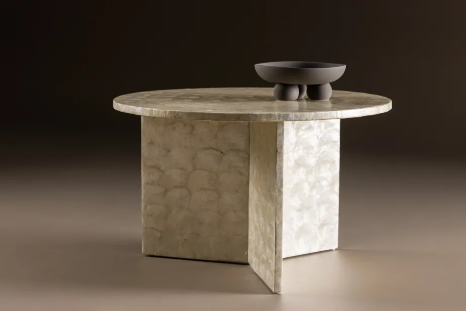 Beež ümmargune diivanilaud Smögen (capizi kest, ø70 cm), 61815-111 – 8