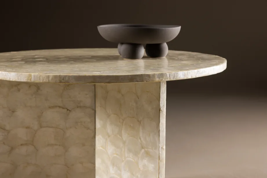 Beež ümmargune diivanilaud Smögen (capizi kest, ø70 cm), 61815-111 – 10