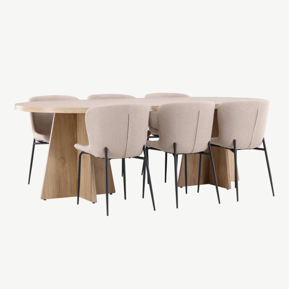 Bootcut ovaalne söögilauakomplekt Modesto toolidega (looduslik MDF, beež buklee, 230×115 cm), GR24562 – 4