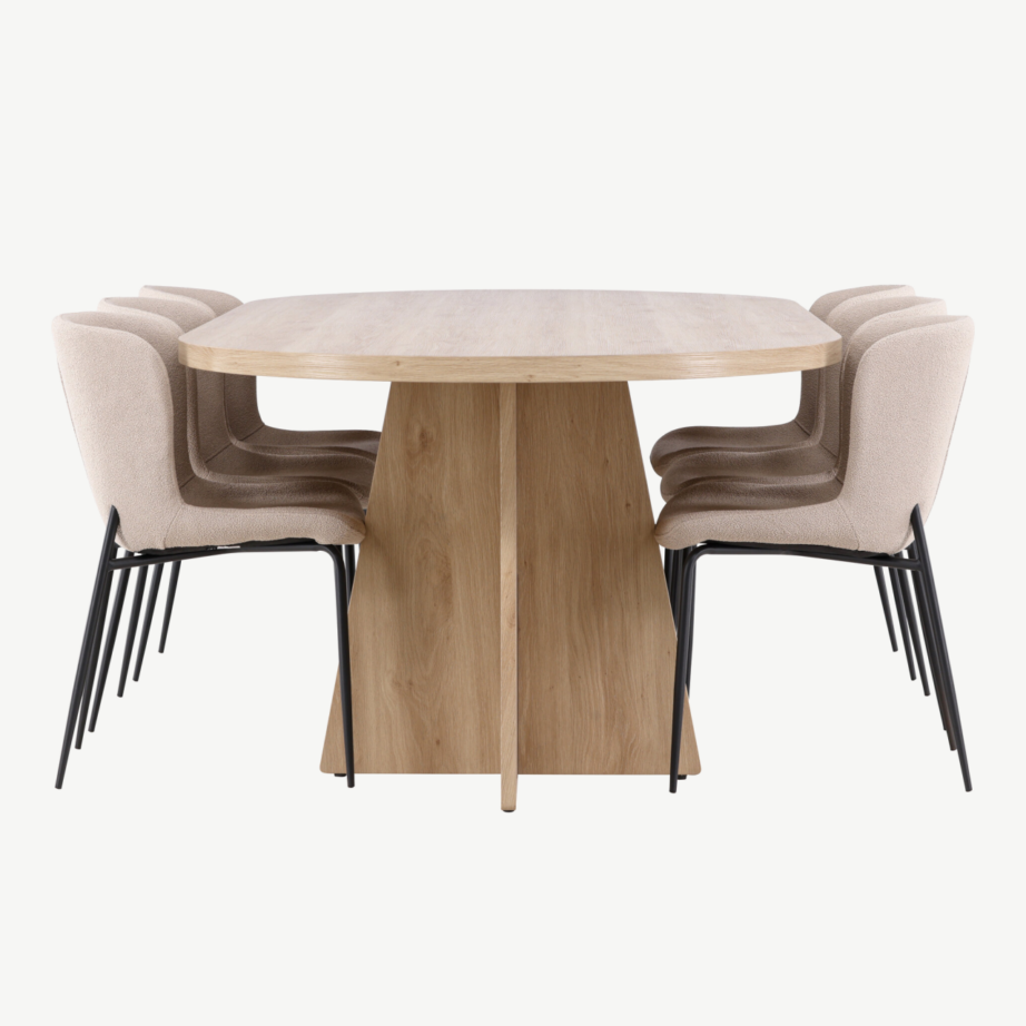 Bootcut ovaalne söögilauakomplekt Modesto toolidega (looduslik MDF, beež buklee, 230×115 cm), GR24562 – 7