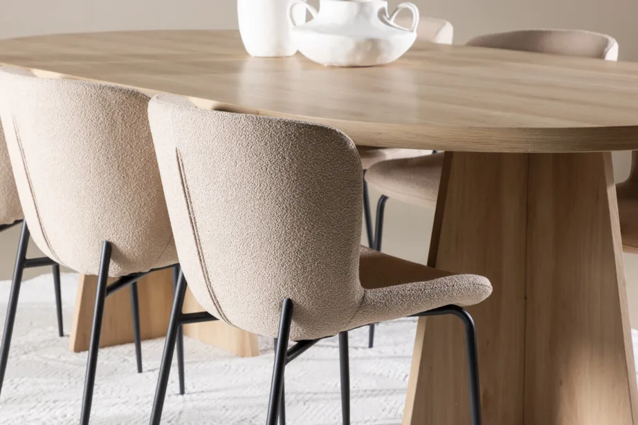 Bootcut ovaalne söögilauakomplekt Modesto toolidega (looduslik MDF, beež buklee, 230×115 cm), GR24562 – 9