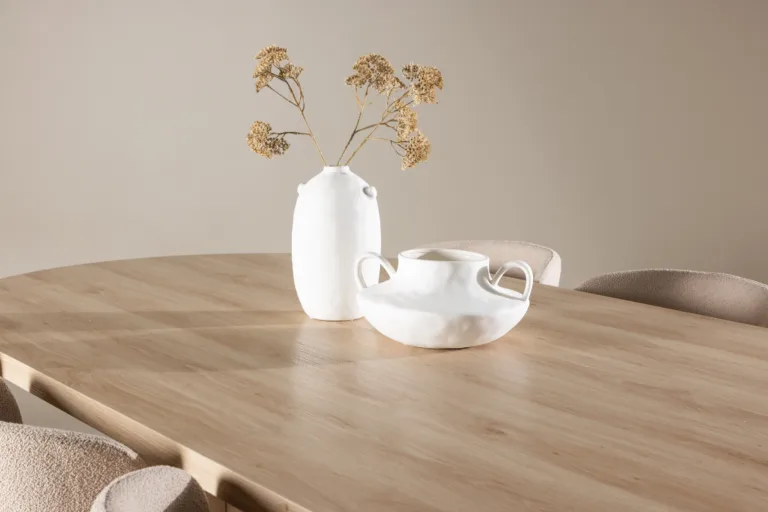 Bootcut ovaalne söögilauakomplekt Modesto toolidega (looduslik MDF, beež buklee, 230x115 cm) - GR24562