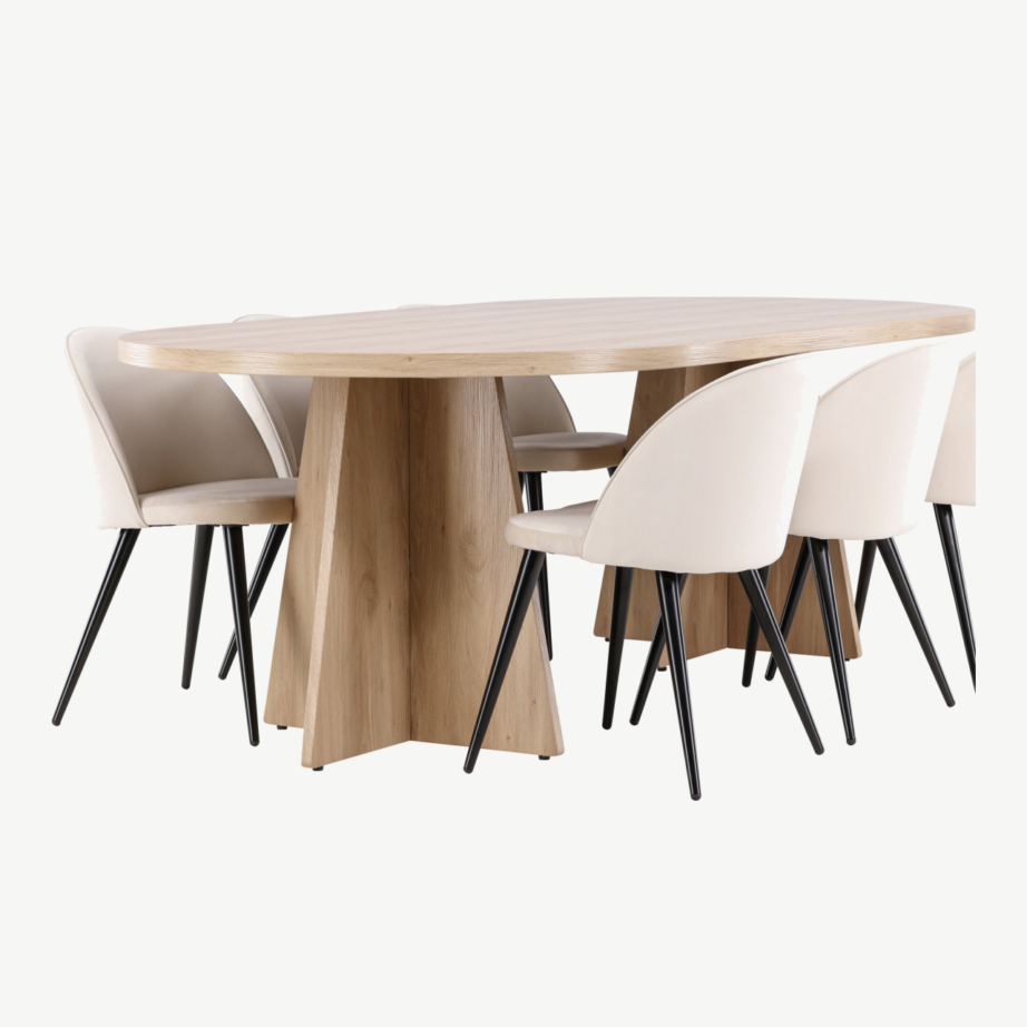 Ovaalne söögilauakomplekt Bootcut, must spoon, Evelina sametist söögitoolidega, GR23777 – 3