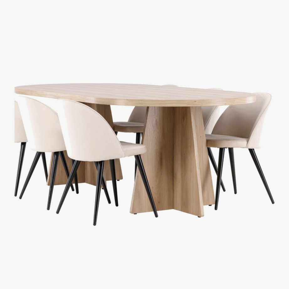 Ovaalne söögilauakomplekt Bootcut, must spoon, Evelina sametist söögitoolidega, GR23777 – 6