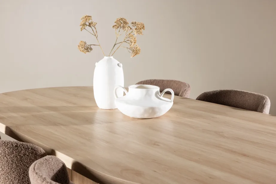 Bootcut ovaalne söögilaud ja 6 pruunist bukleekangast Modesto tooli komplekt, GR24554 – 10