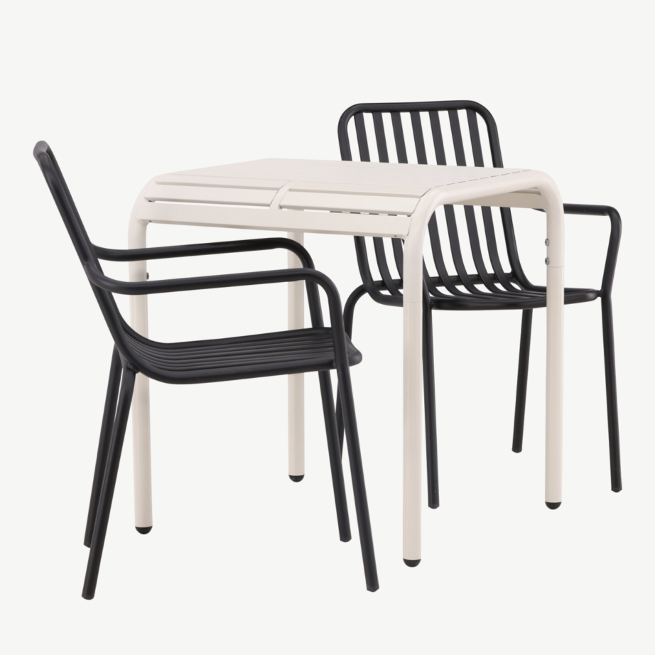 Borneo aiakomplekt: beež alumiiniumist laud ja kaks musta söögitooli, GR23318 – 3