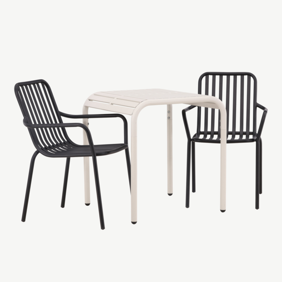 Borneo aiakomplekt: beež alumiiniumist laud ja kaks musta söögitooli, GR23318 – 4