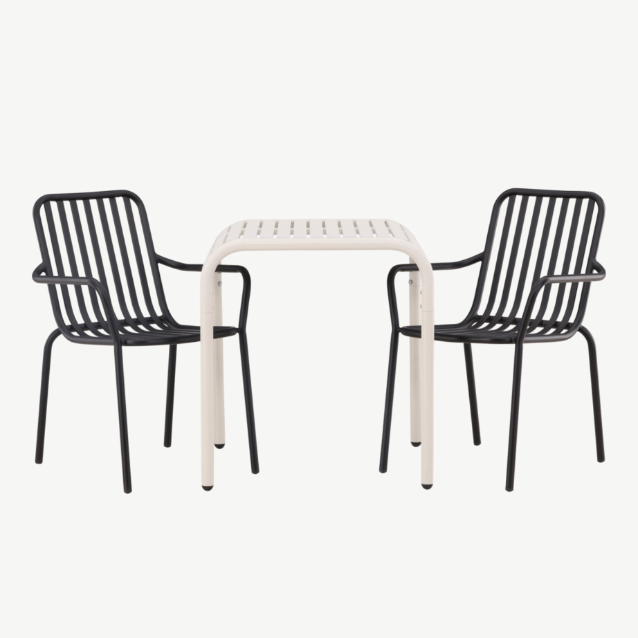 Borneo aiakomplekt: beež alumiiniumist laud ja kaks musta söögitooli, GR23318 – 5