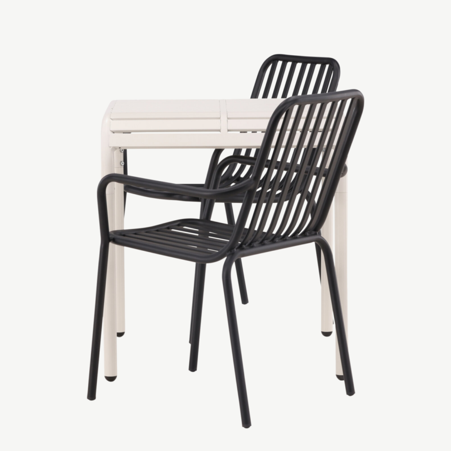 Borneo aiakomplekt: beež alumiiniumist laud ja kaks musta söögitooli, GR23318 – 7