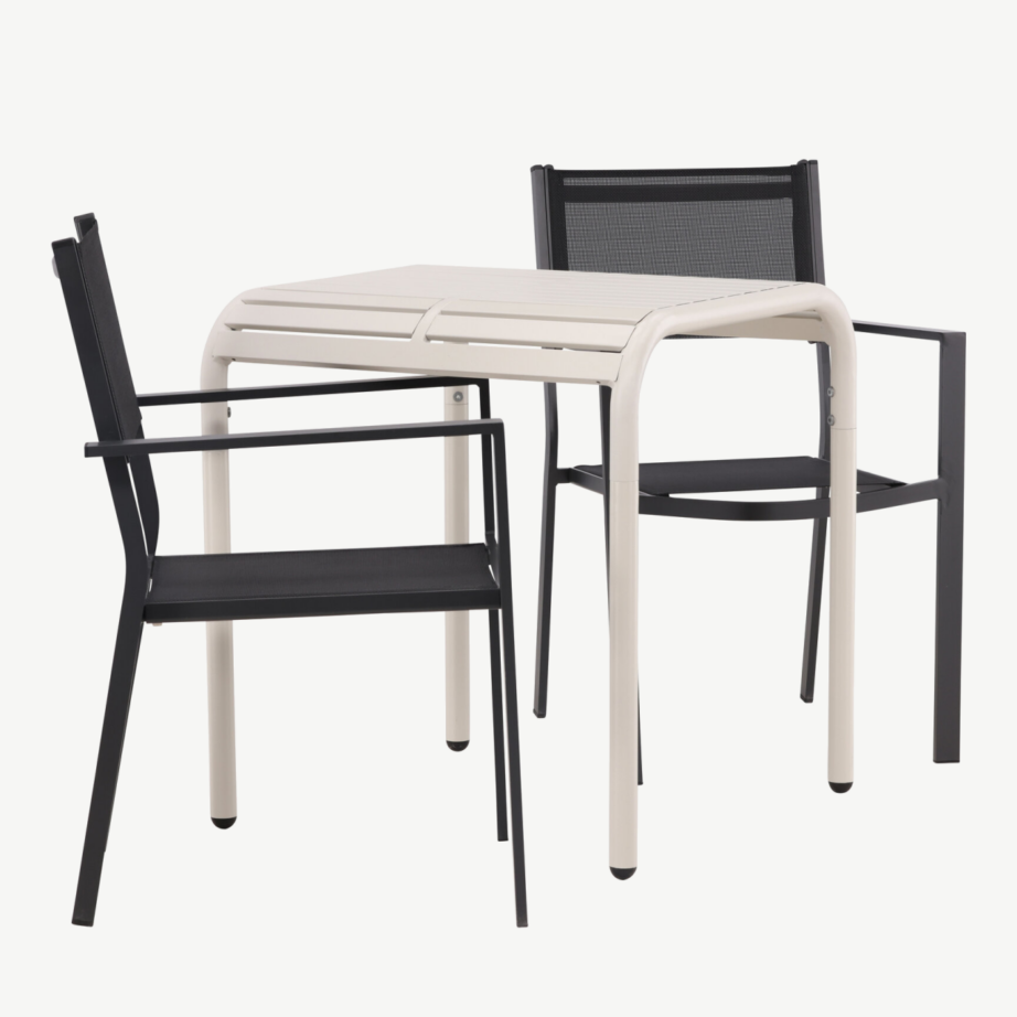 Borneo rõdu söögilaud (alumiinium, beež) ja Copacabana virnastatav tool (must), GR23322 – 3