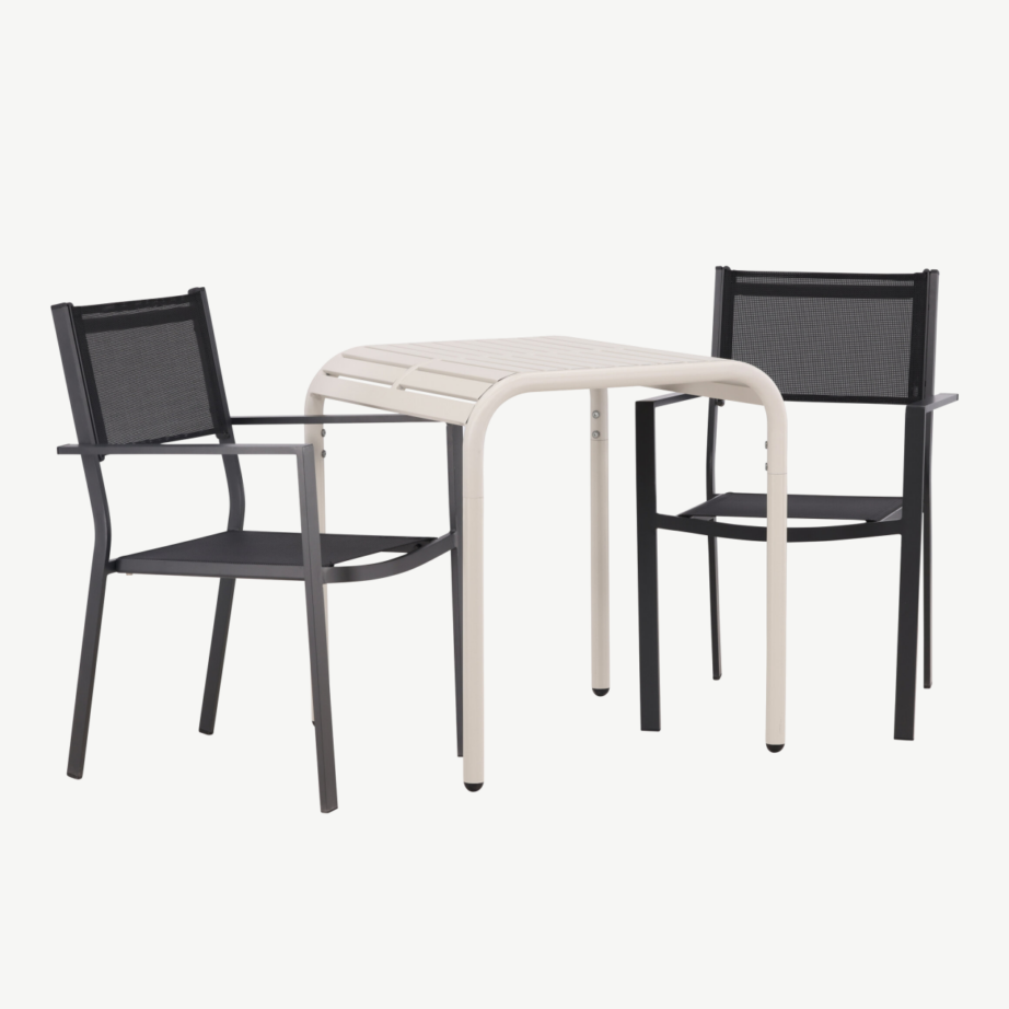 Borneo rõdu söögilaud (alumiinium, beež) ja Copacabana virnastatav tool (must), GR23322 – 4