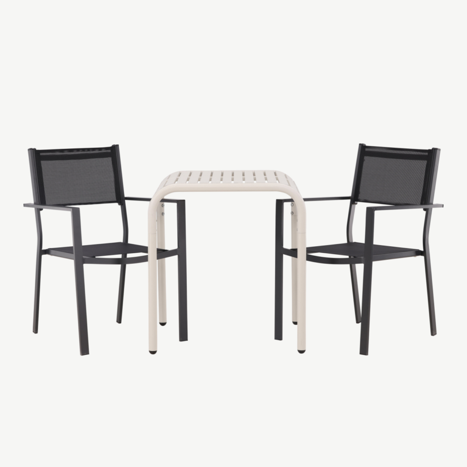 Borneo rõdu söögilaud (alumiinium, beež) ja Copacabana virnastatav tool (must), GR23322 – 5