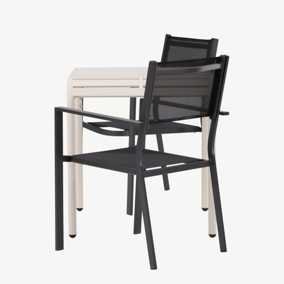 Borneo rõdu söögilaud (alumiinium, beež) ja Copacabana virnastatav tool (must), GR23322 – 7