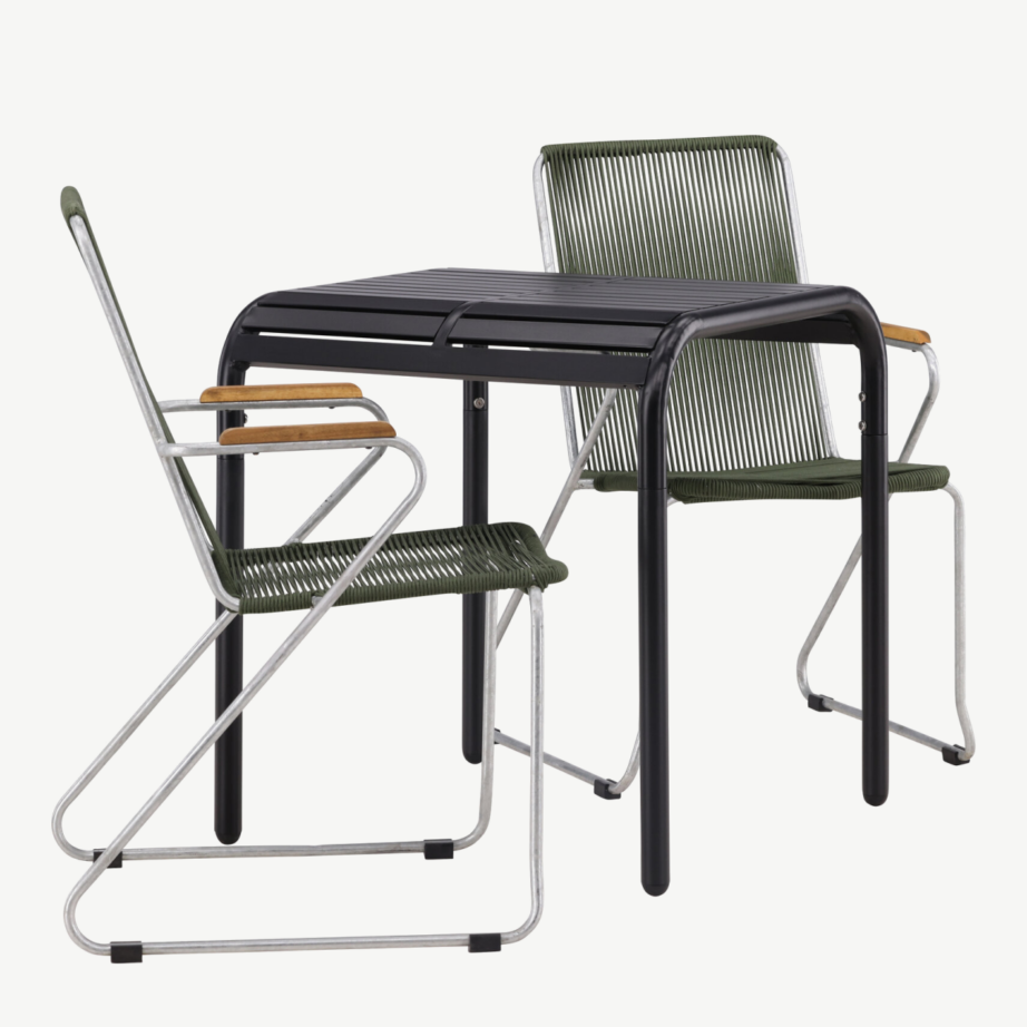 Borneo välimööbli söögilaud koos kahe rohelise punutud tooliga, GR23312 – 3