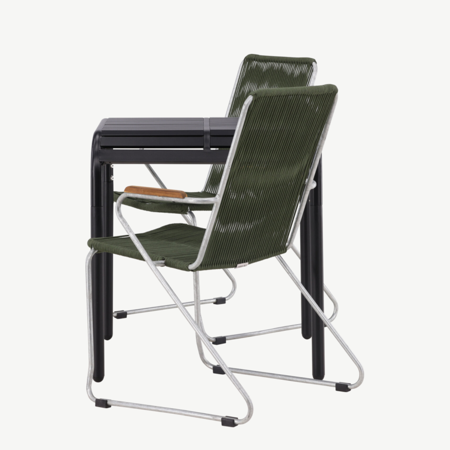 Borneo välimööbli söögilaud koos kahe rohelise punutud tooliga, GR23312 – 7