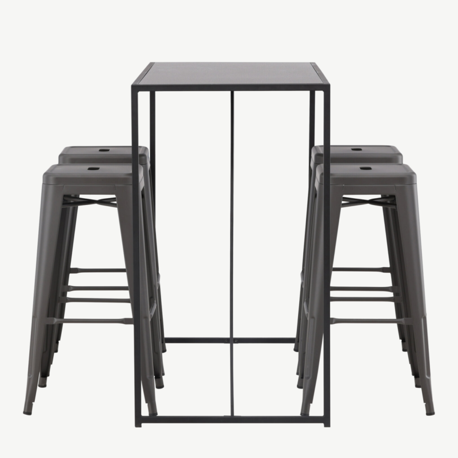 Brea baarikomplekt (must MDF laud, tumehallid terastoolid), GR23244 – 2