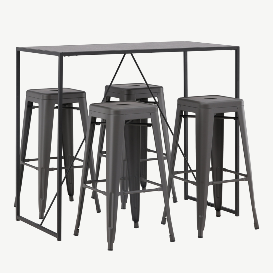 Brea baarikomplekt (must MDF laud, tumehallid terastoolid), GR23244 – 4
