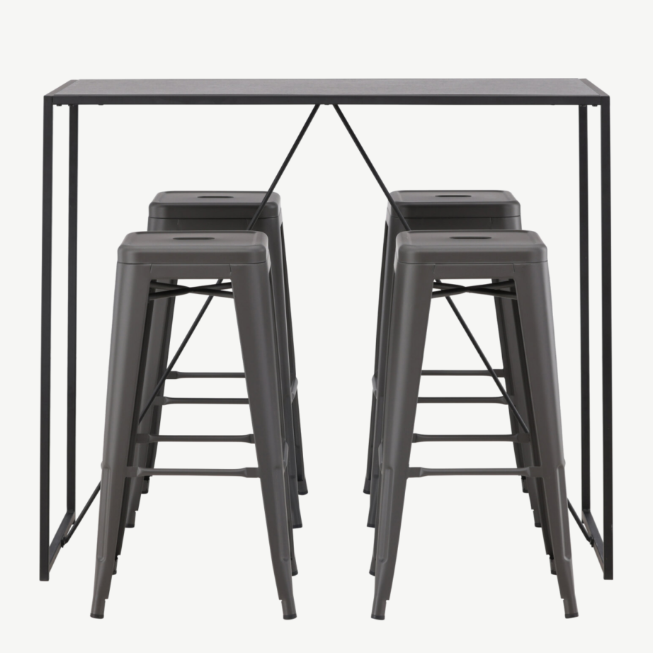 Brea baarikomplekt (must MDF laud, tumehallid terastoolid), GR23244 – 5