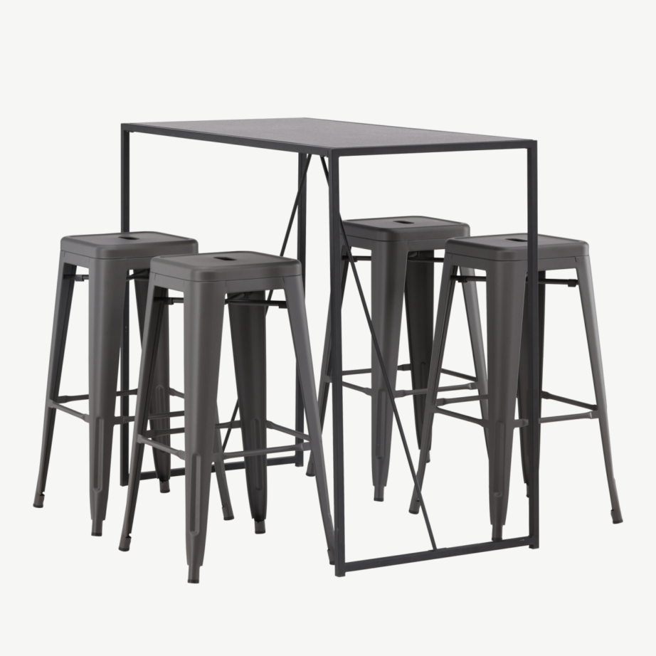 Brea baarikomplekt (must MDF laud, tumehallid terastoolid), GR23244 – 6