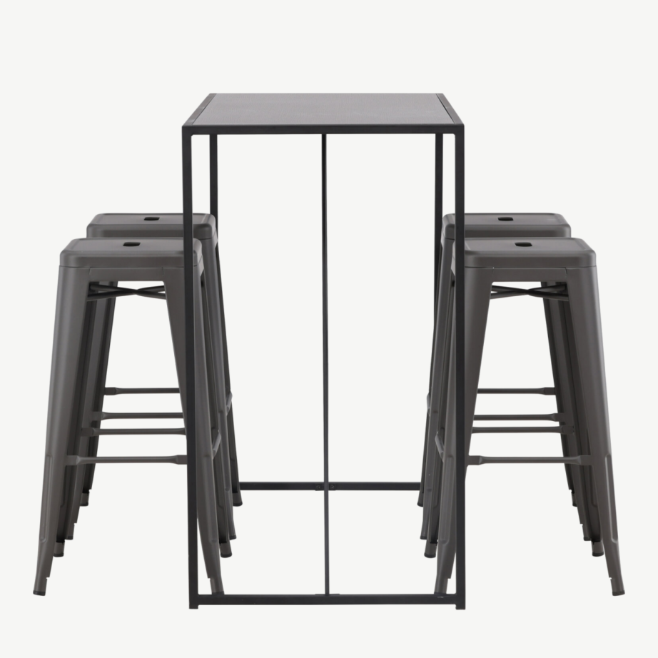 Brea baarikomplekt (must MDF laud, tumehallid terastoolid), GR23244 – 7