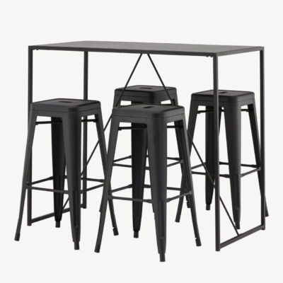 Brea must baarilaud ja neli musta metallist baaritooli (MDF-plaadiga, minimalistlik disain) - GR23245