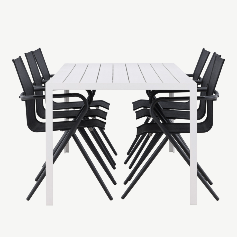 Break aiakomplekt: valge alu laud ja 6 musta Alina tooli, GR24300 – 2