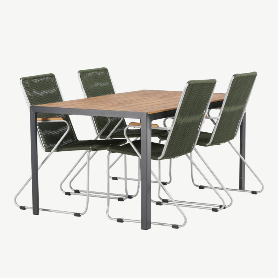 Break söögikomplekt välitingimustesse neljale (roheline köis, must alumiinium, 150×90 cm laud), GR23338 – 3