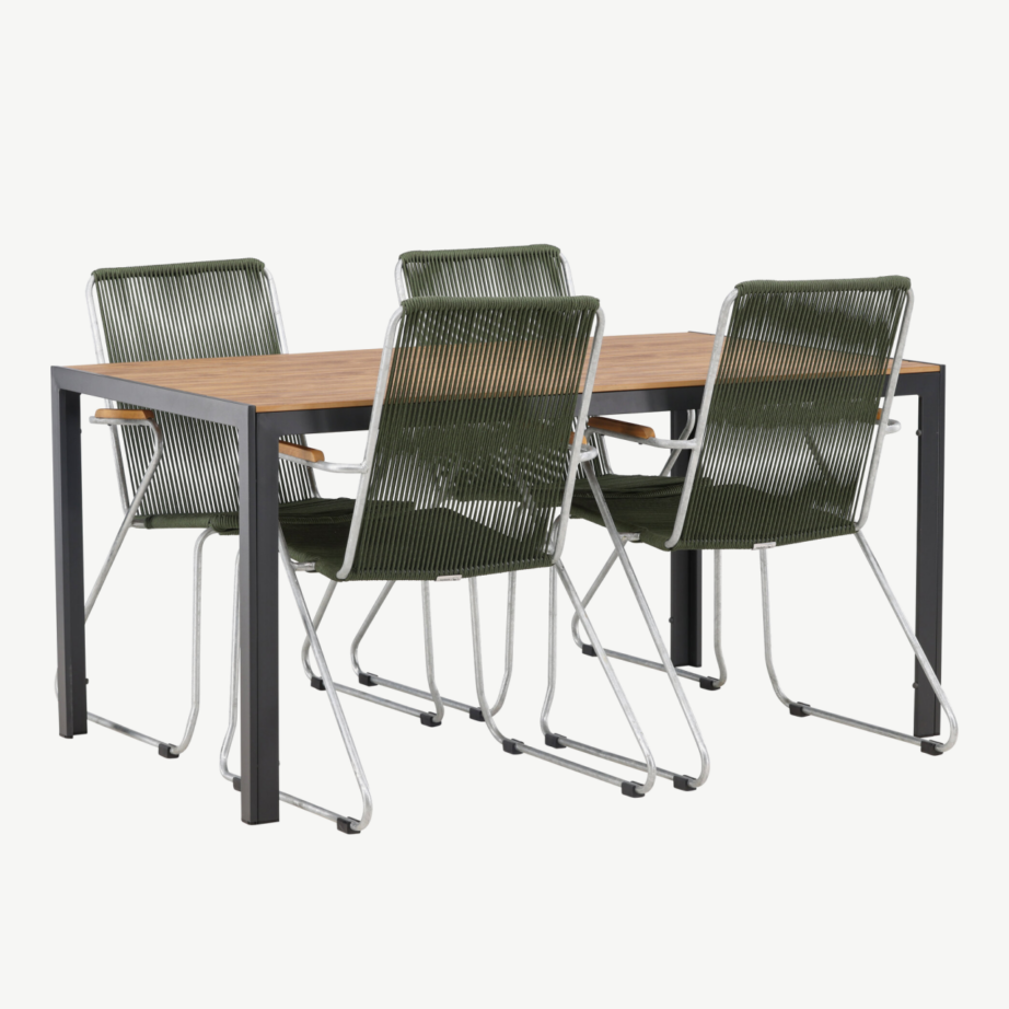 Break söögikomplekt välitingimustesse neljale (roheline köis, must alumiinium, 150×90 cm laud), GR23338 – 4