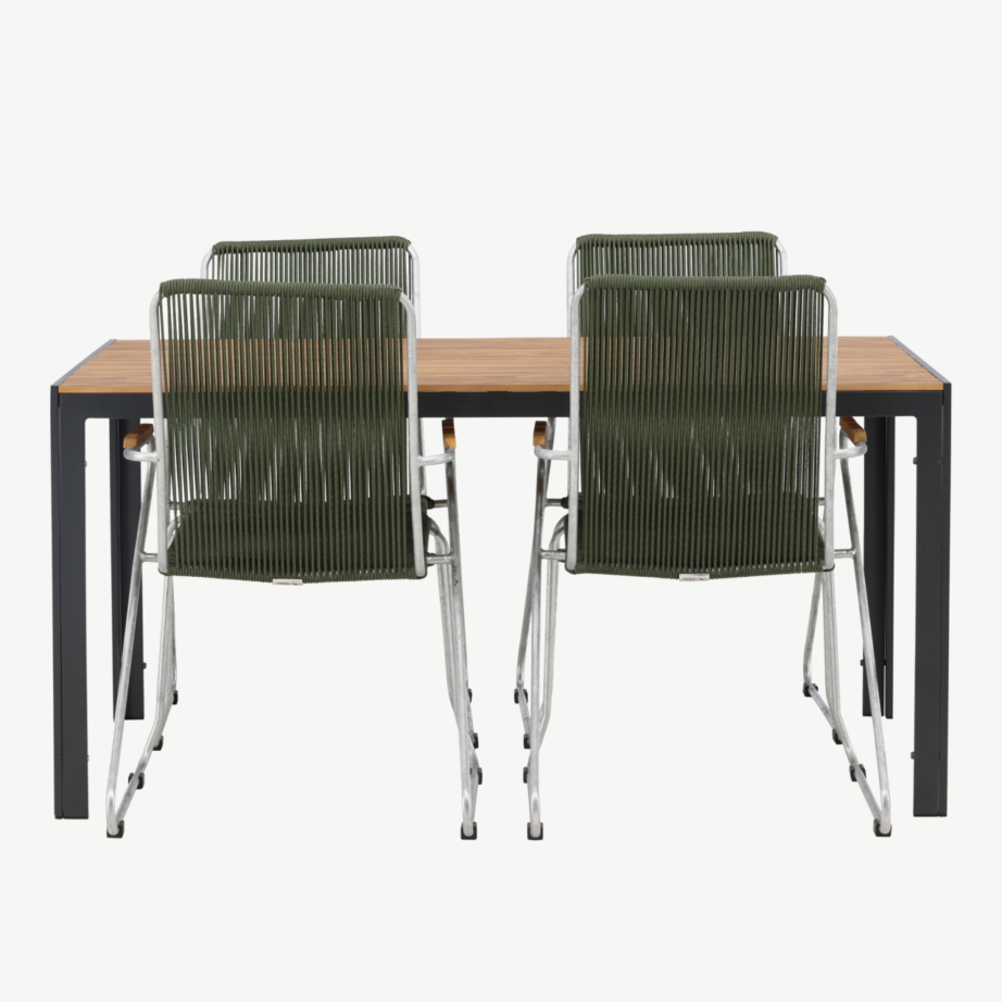 Break söögikomplekt välitingimustesse neljale (roheline köis, must alumiinium, 150×90 cm laud), GR23338 – 5