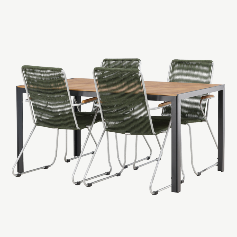 Break söögikomplekt välitingimustesse neljale (roheline köis, must alumiinium, 150×90 cm laud), GR23338
