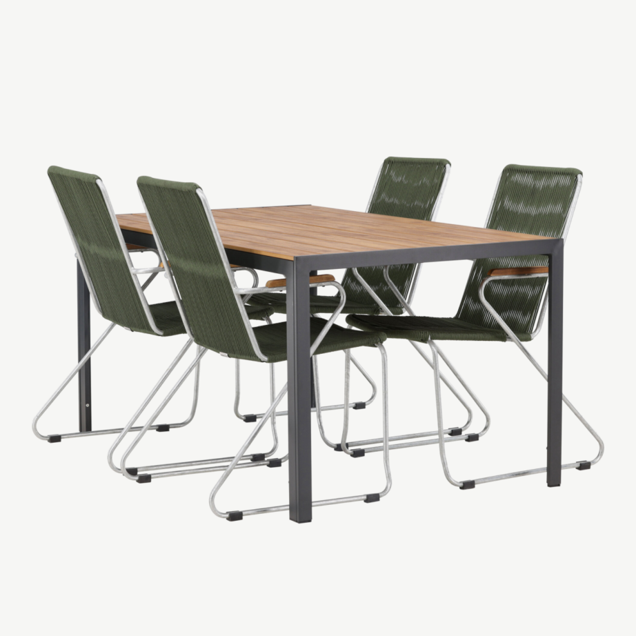 Break söögikomplekt välitingimustesse neljale (roheline köis, must alumiinium, 150×90 cm laud), GR23338 – 6