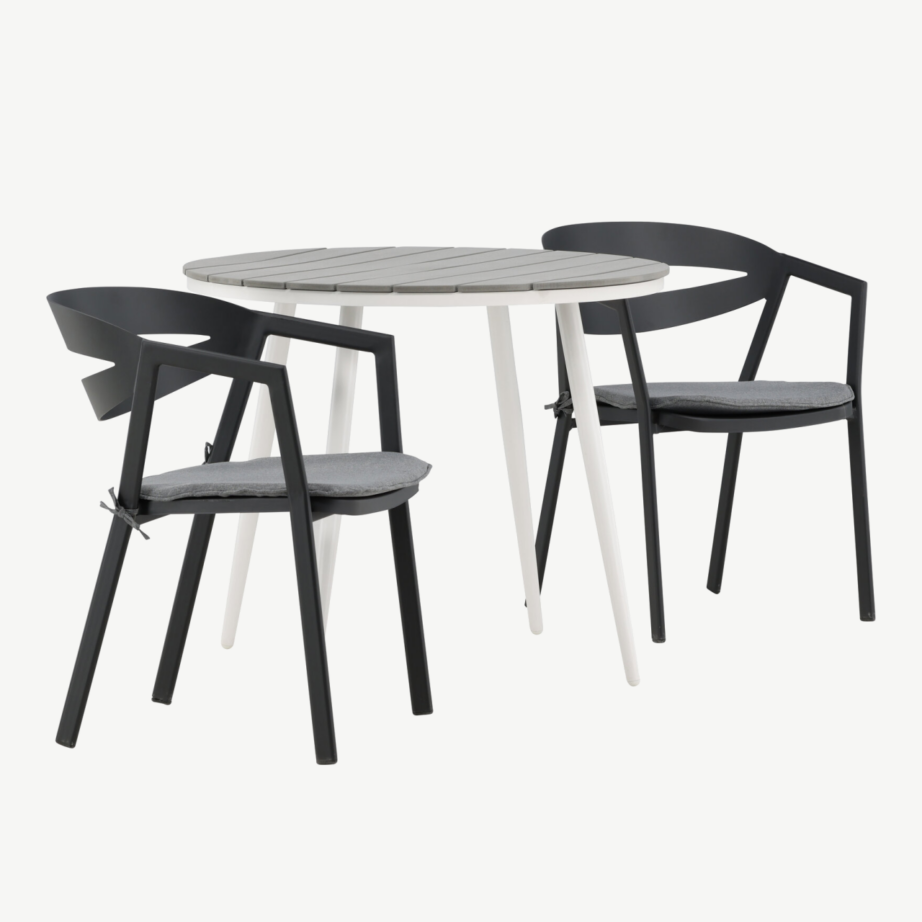 Break ümmargune aiakomplekt kahele (hall Aintwood, valge alumiinium, mustad toolid patjadega), GR22675 – 3