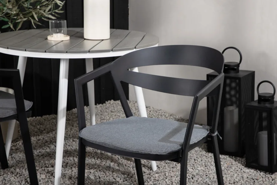 Break ümmargune aiakomplekt kahele (hall Aintwood, valge alumiinium, mustad toolid patjadega), GR22675 – 10