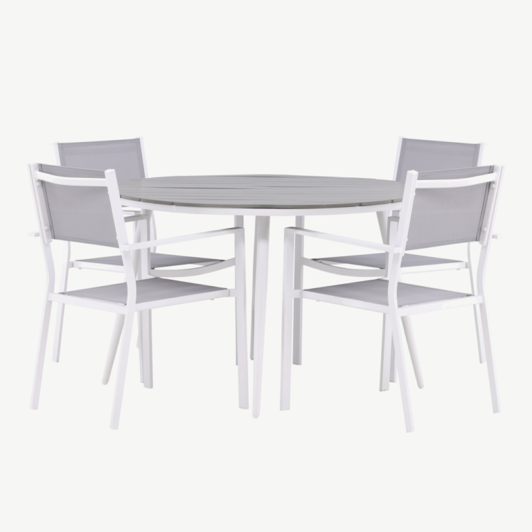 Break ümmargune aiakomplekt (valge/hall alumiinium, aintwood laud, 120 cm) - GR22693