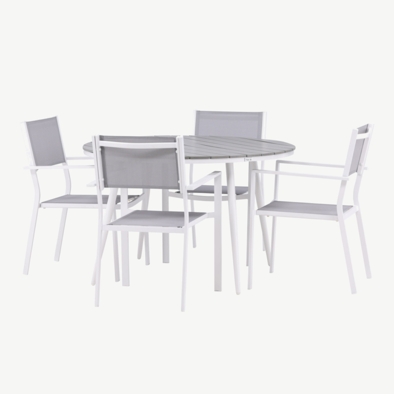 Break ümmargune aiakomplekt (valge/hall alumiinium, aintwood laud, 120 cm) - GR22693
